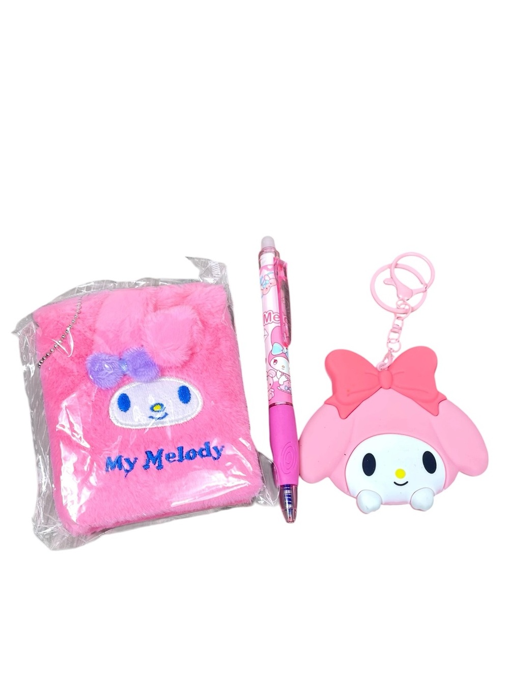 Pink Plush Notebook, Pen & Keychain Set